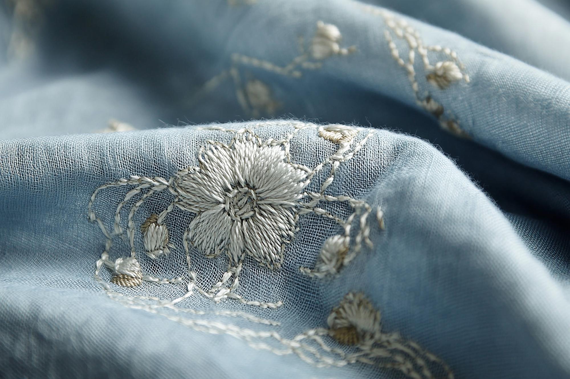 Stitched monogram on linen fabric